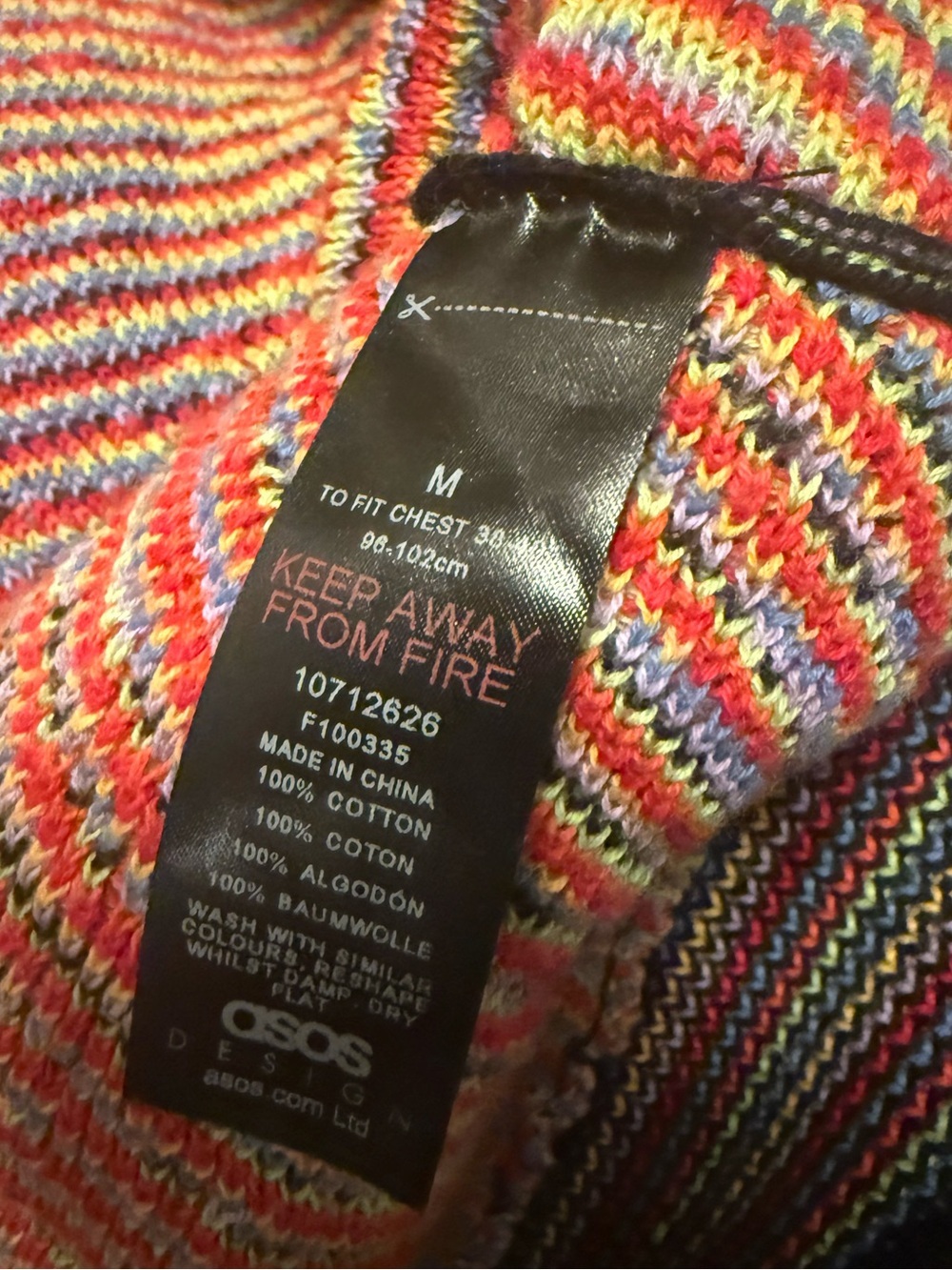 Retro Rainbow Zig Zag Sweater Colorful Cotton Knit V Neck Maximalist Pullover M - Picture 5 of 5